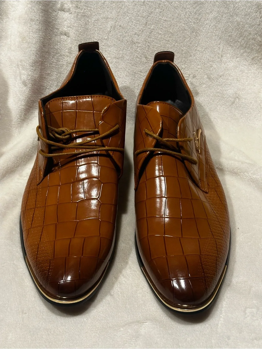 Source Unknown Men's Tan Croc-Embossed Lace-Up Dress Oxfords